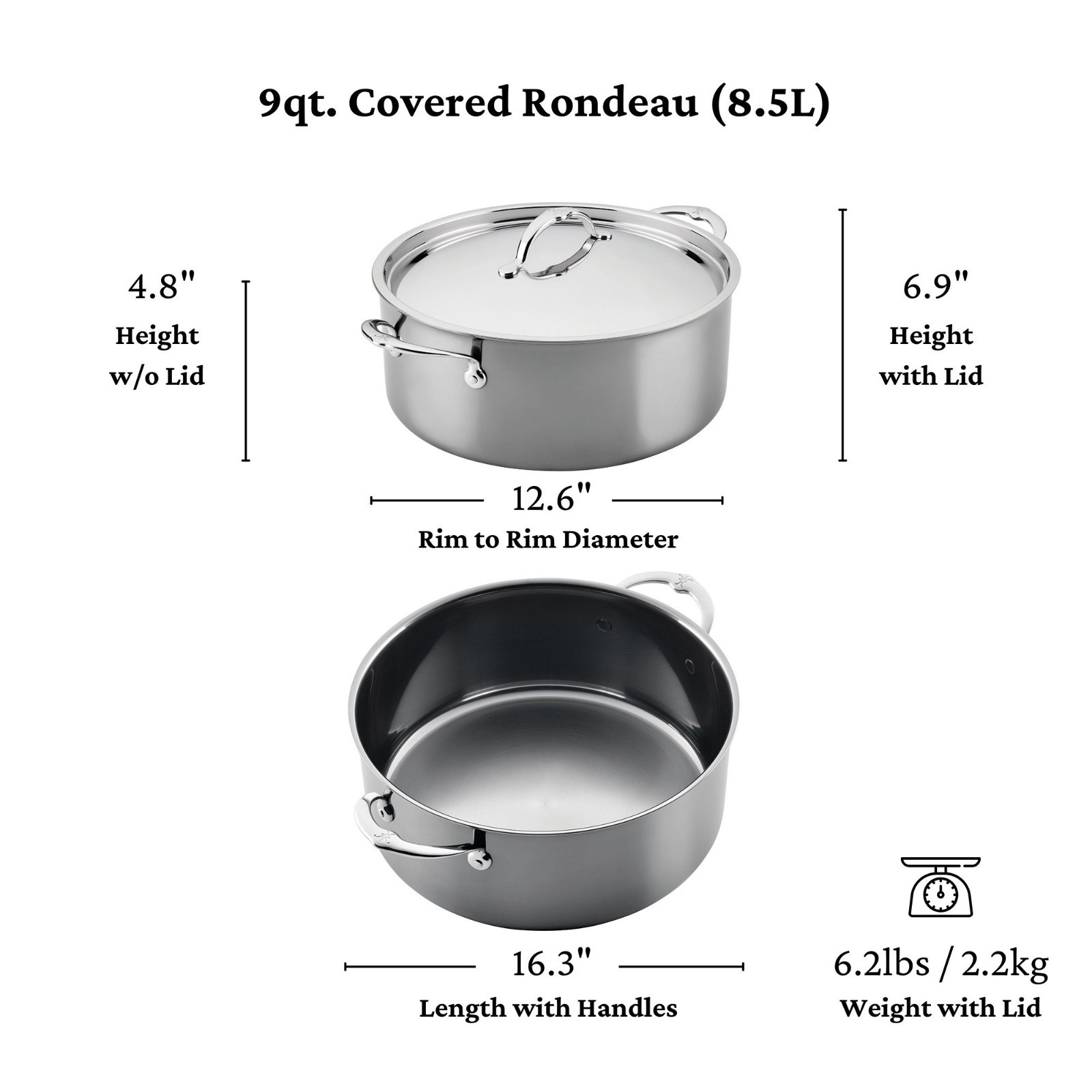 Hestan NanoBond® Titanium Stainless-Steel Rondeau, 9-Qt, Shipped from U.S