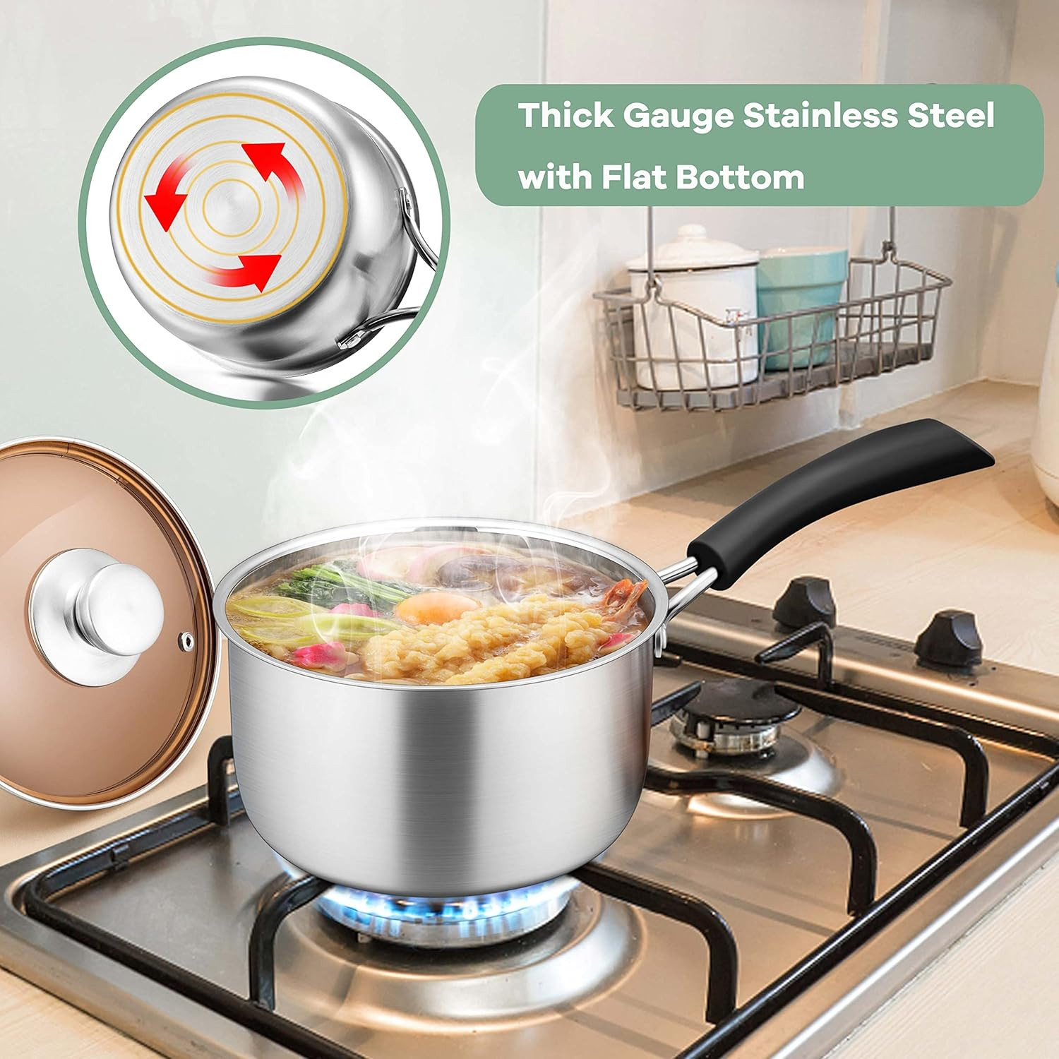 Herogo 1 Quart Saucepan with Lid, 18/10 Stainless Steel Small Sauce Pan Pot, 1Qt