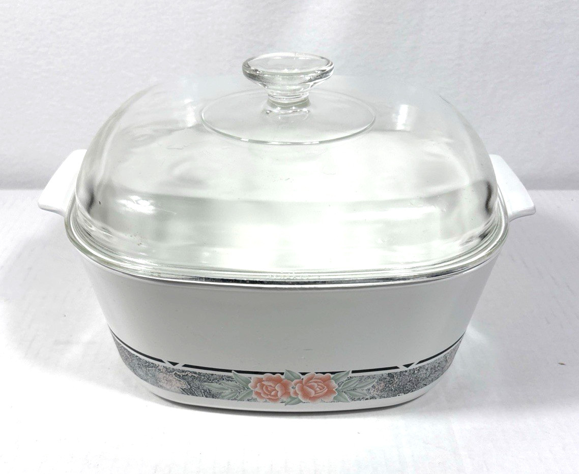 Vintage Corning Ware Silk & Rose 5 Liter A-5-B Casserole Dish MCM Retro Kitch