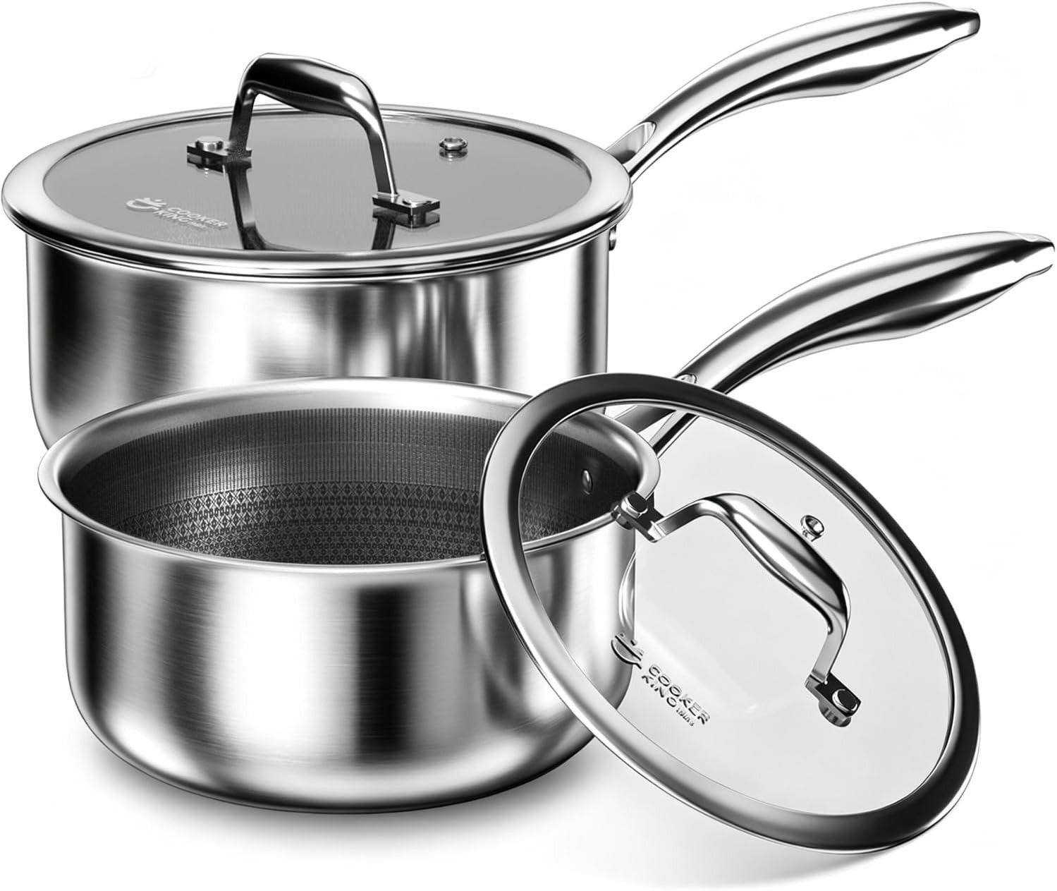 Sauce Pan Set, 1.5 QT & 2 QT Saucepan with Lid, Hybrid Ceramic Nonstick Saucepan