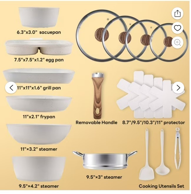 17 Pcs Non-Stick Pots and Pans, Non-toxic Kitchen Cooking Set with Stay-Cool …