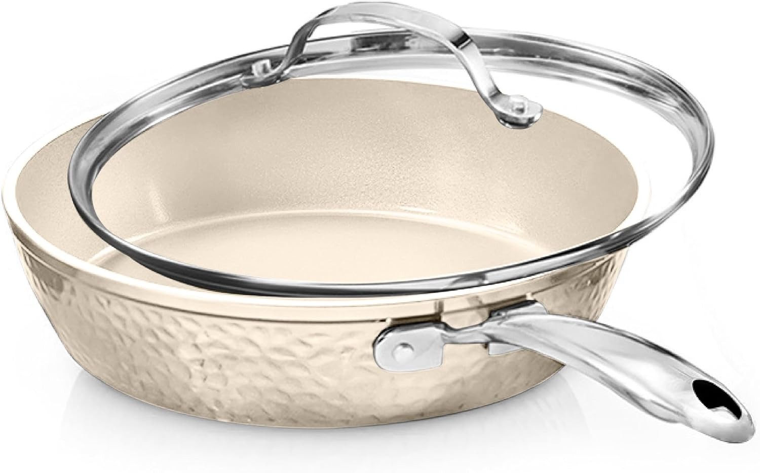 GOTHAM STEEL Hammered 10 Inch Non Stick Frying Pans with Lid, Frying Pans Nonsti