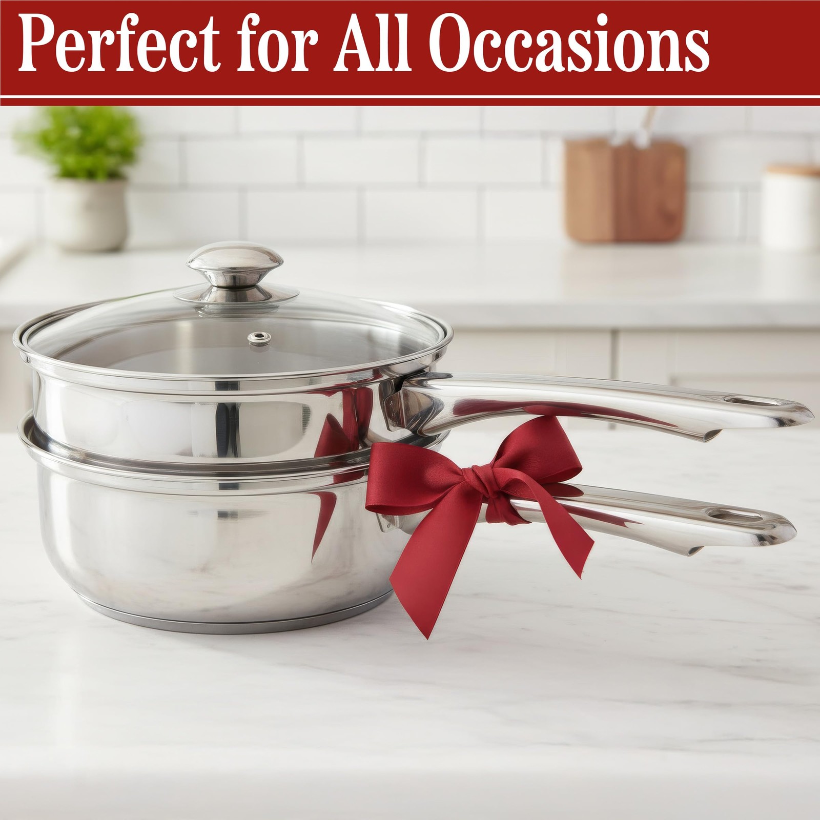 6 Cup Double Boiler Pot Set 1.5 Quart Stainless-Steel Saucepan 2-In-1 Vented