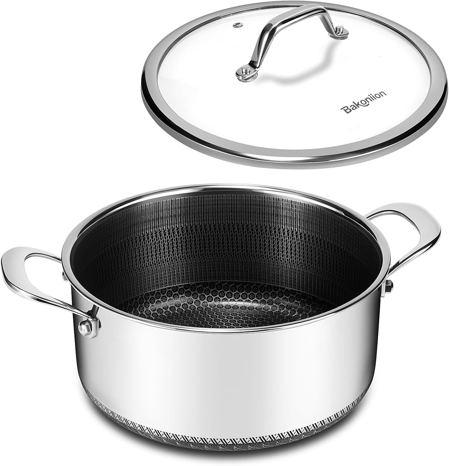 5QT Hybrid Nonstick Stockpot with Lid, Stainless Steel, All Cooktops Safe