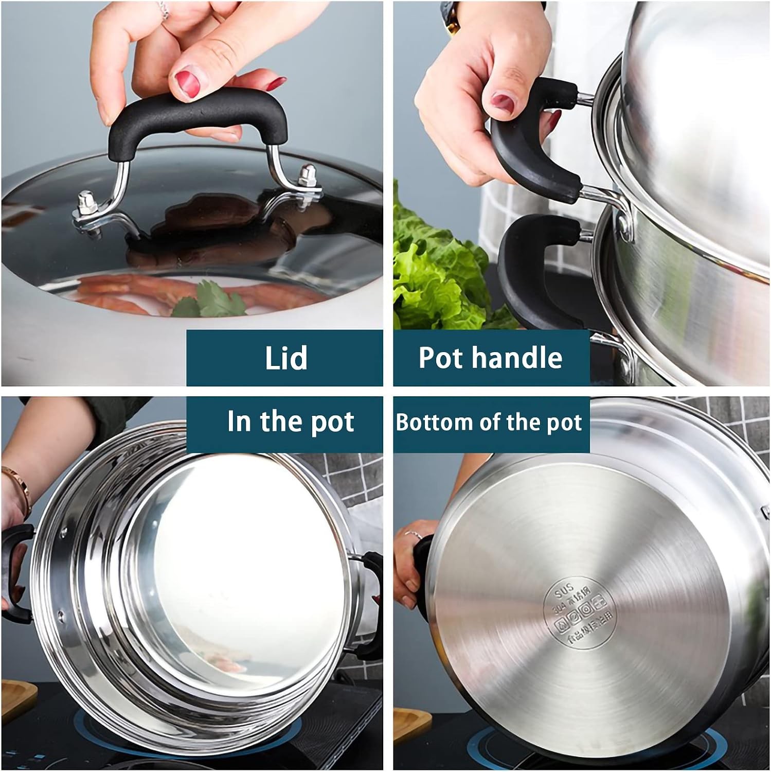3-Tier Steamer Pot for Cooking Stainless Steel Steam Pot with Lid 12.6Inch