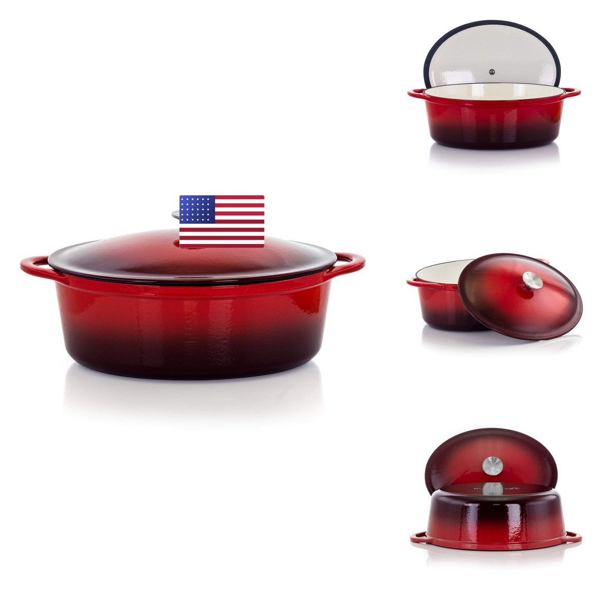 Megachef Oval Enamel Cast Iron Casserole 7 Quart Red