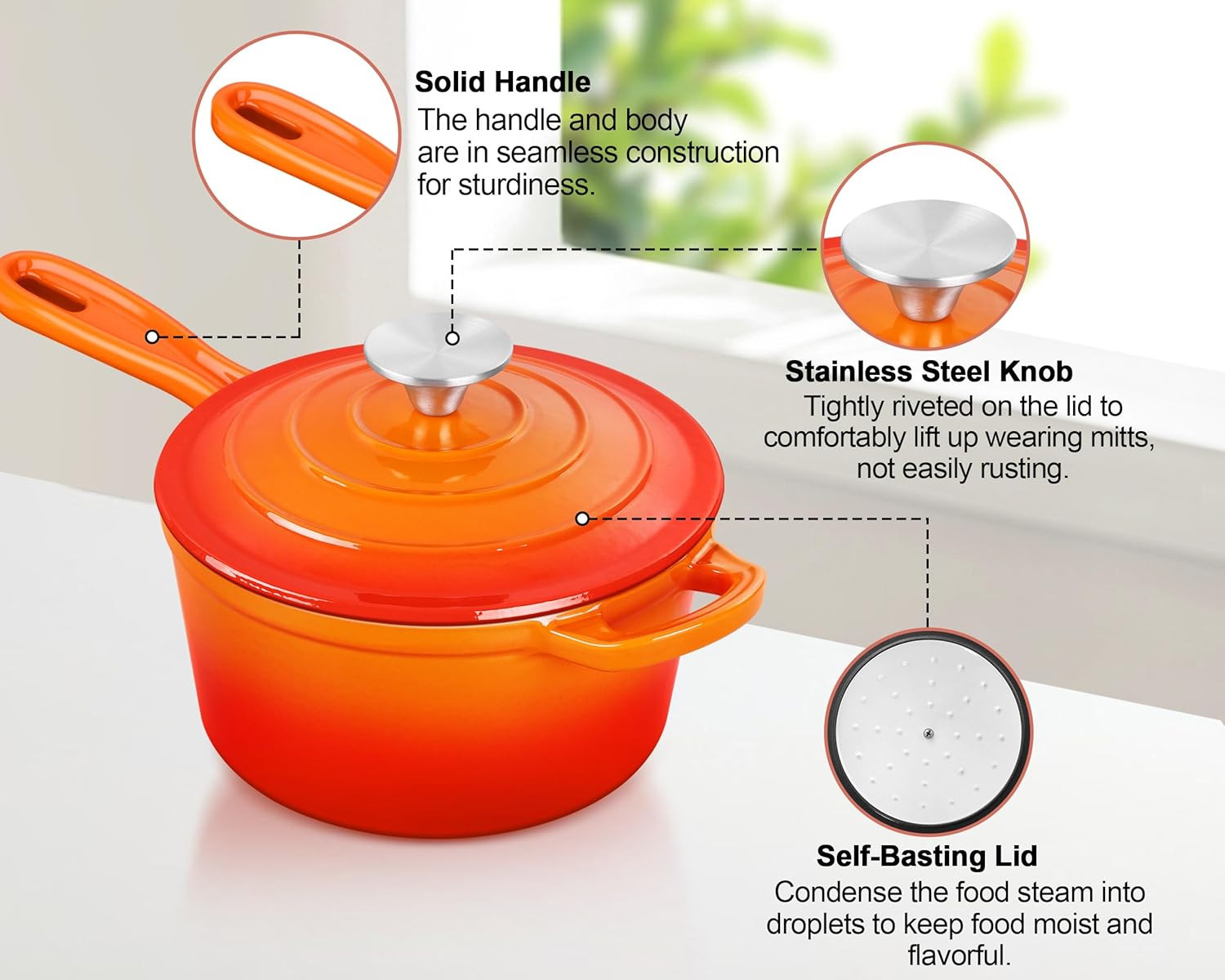 Teamfar Enameled Cast Iron Sauce Pan, 1QT Small Sauce Pot with Lid, Mini Dutch O