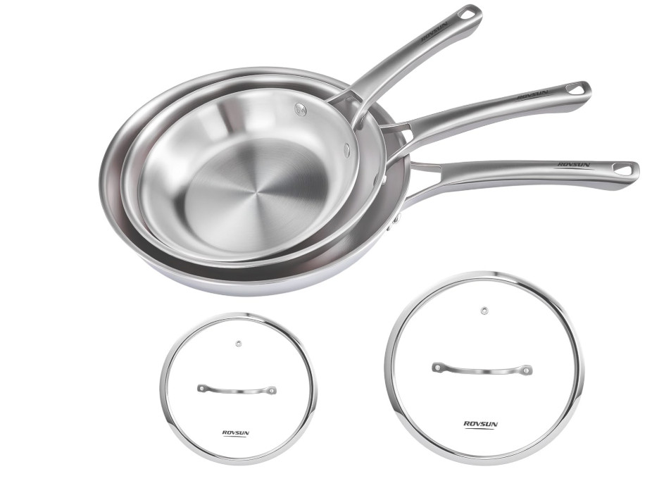 8-10-12 Inch Stainless Steel Cookware Set, Tri-Ply Skillets Set