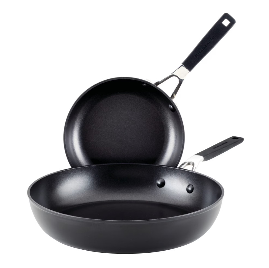 KitchenAid Hard Anodized 12.25″ and 8.25″ Nonstick Frying Pan Set, Onyx Black