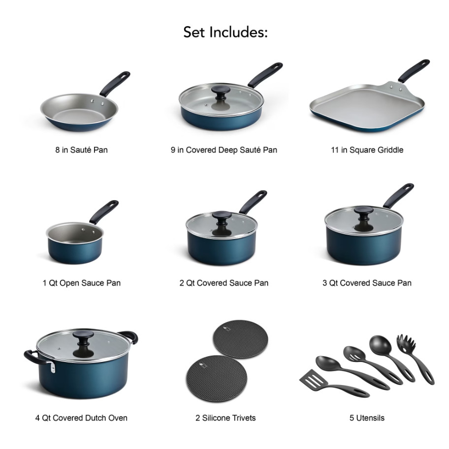 Tramontina Primaware 18-Piece Nonstick Cookware Set Blue