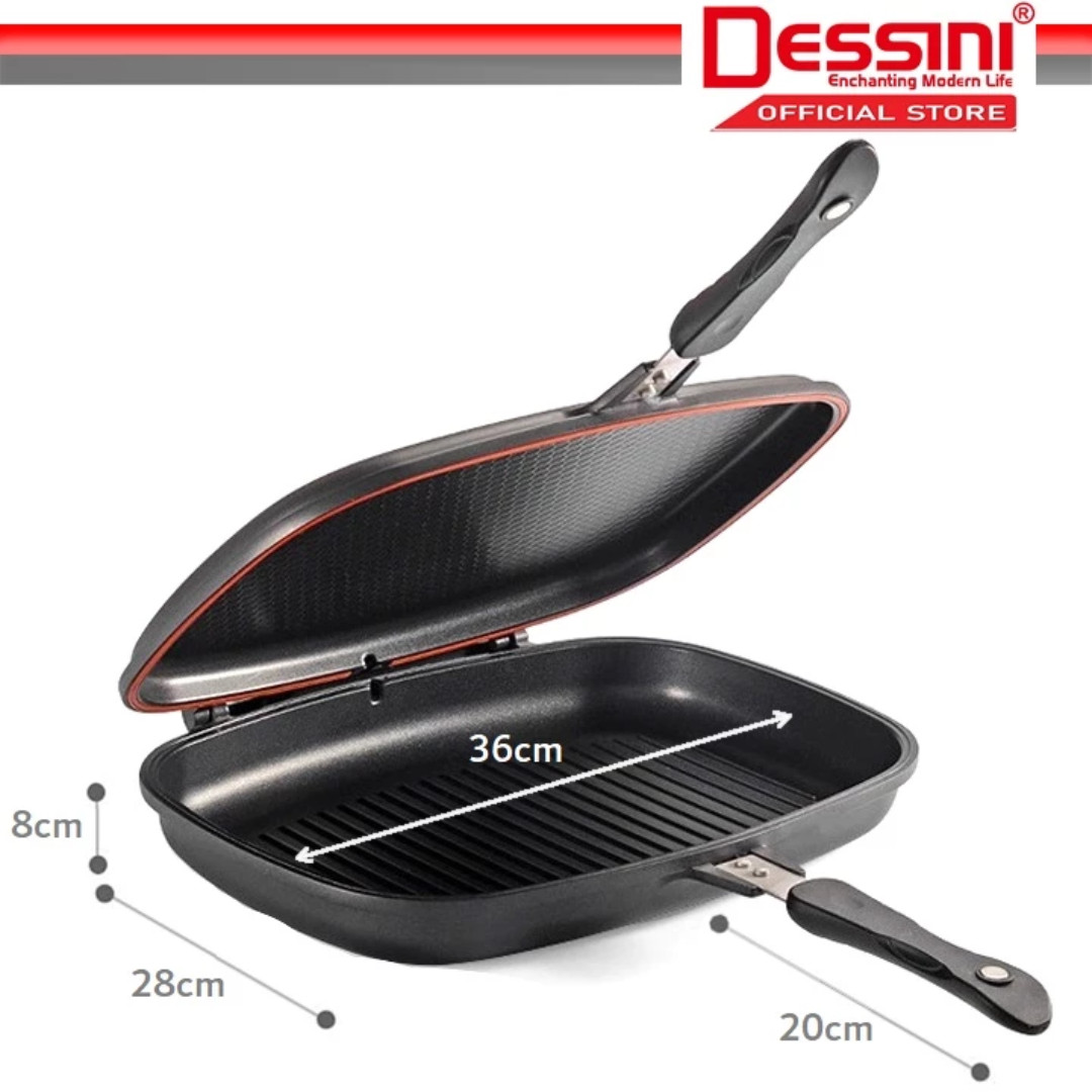 DESSINI Double Side Pressure Grill Frying Pan Scratch-Proof Die Casting 36cm