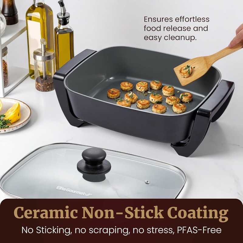 Electric Skillet, Xtra Deep Dish, Ceralast™ PFAS Free Ceramic, 1500W Rapid Heat