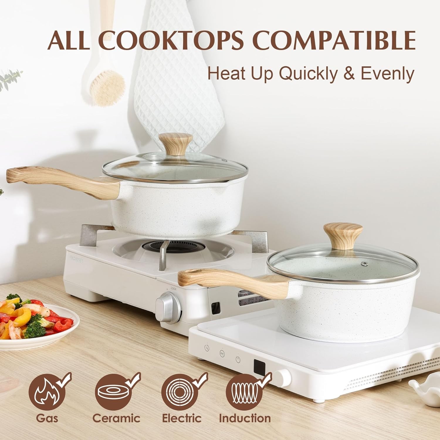 Compact 1.5QT & 2.5QT Nonstick Ceramic Saucepan Set – Easy Clean & Versatile