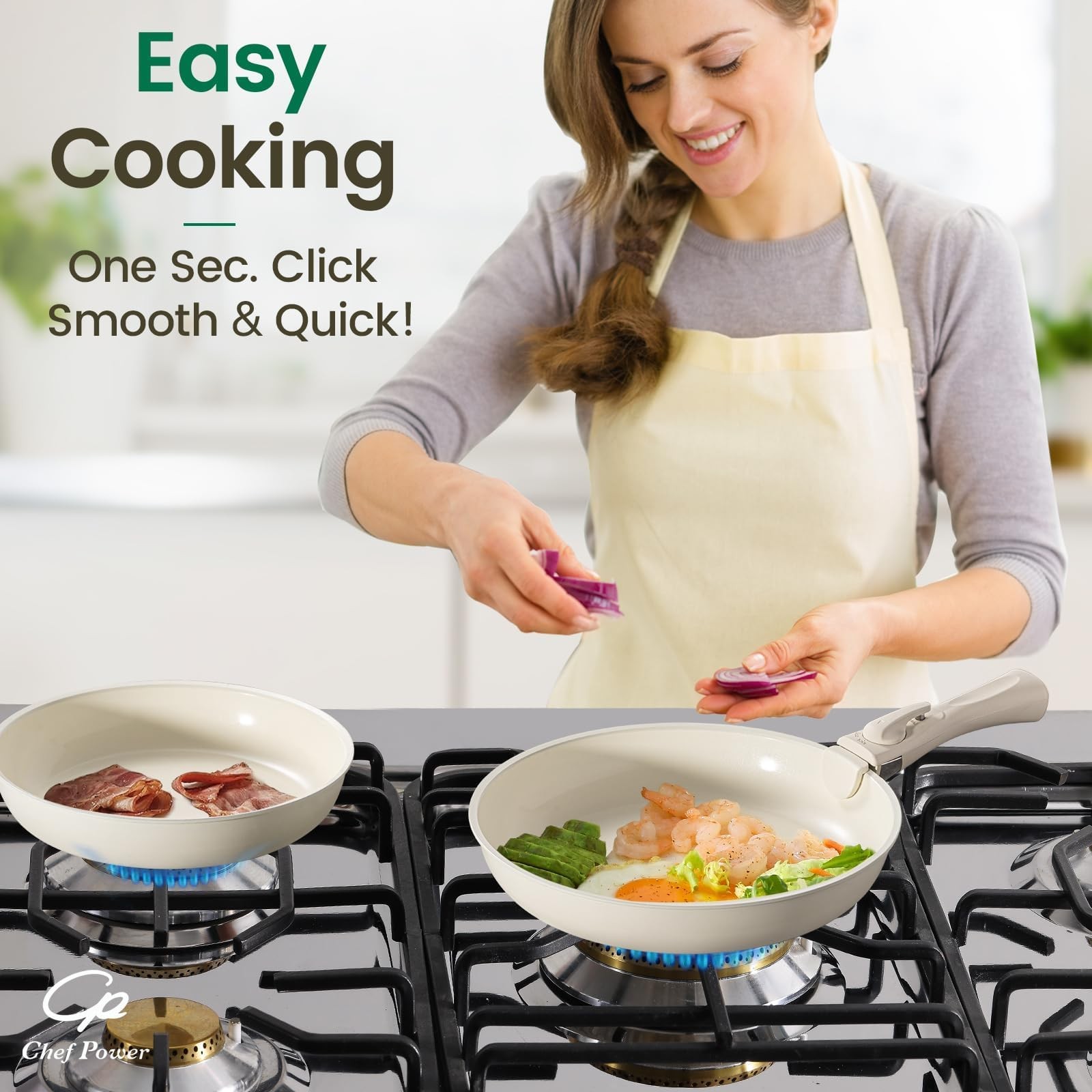 Ceramic Cookware Set Non Toxic with Detachable Handles, Healthy Nonstick Pans an
