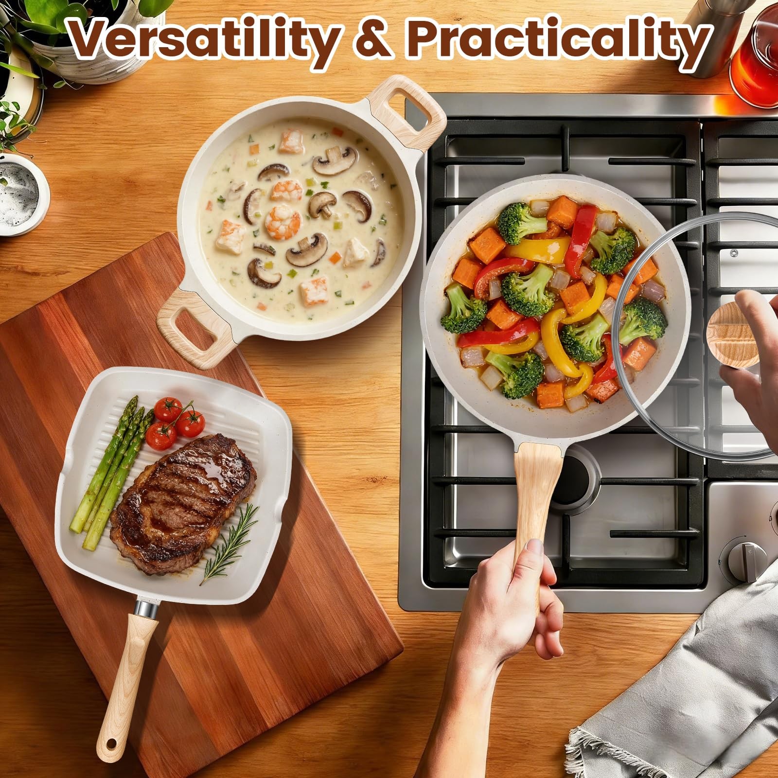 27PCS Pots and Pans Set, Nonstick Ceramic Cookware Set, Healthy Kitchen Cooki…