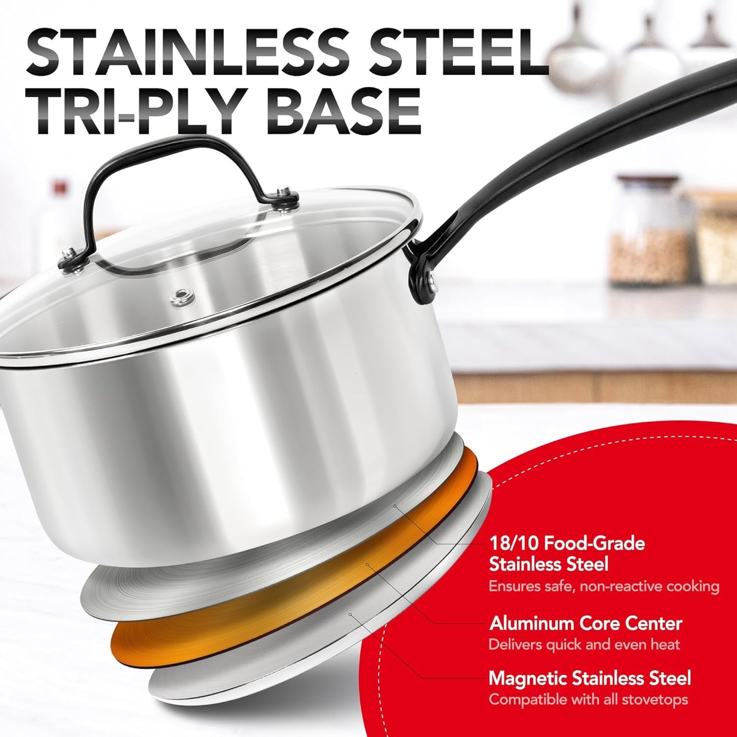 Versatile 6-Piece Stainless Steel Saucepan Set with Stay-Cool Handles & Lids
