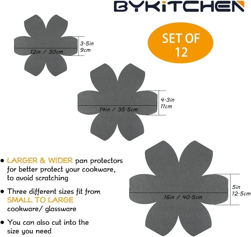 Larger & Thicker Pan Pot Protectors, Set of 12 and 3 Different Sizes, Felt Pa…