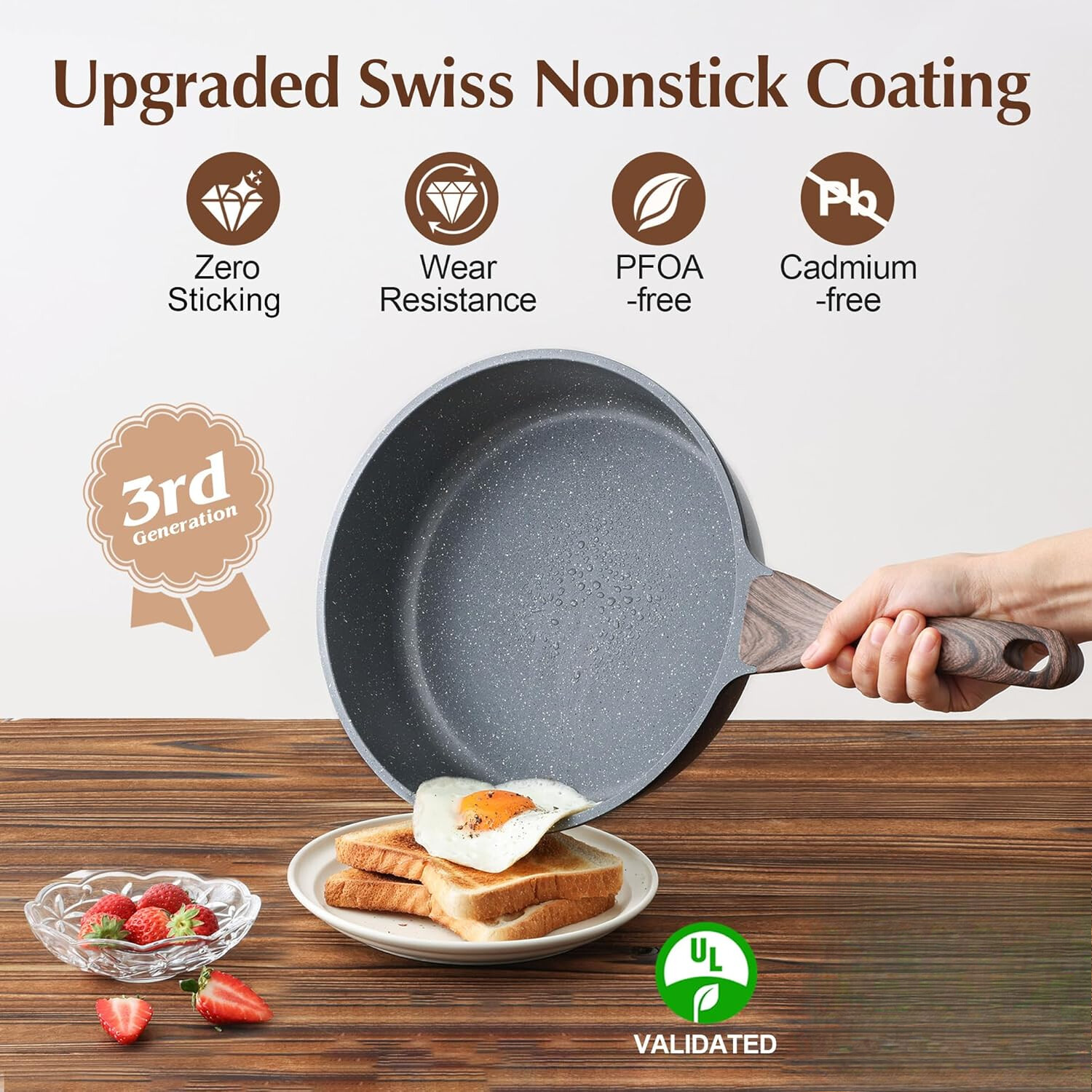 Non-Stick, 10/11/12-Inch Wok with Lid, Non-Scald Handles, Stoneware (10-Inch)