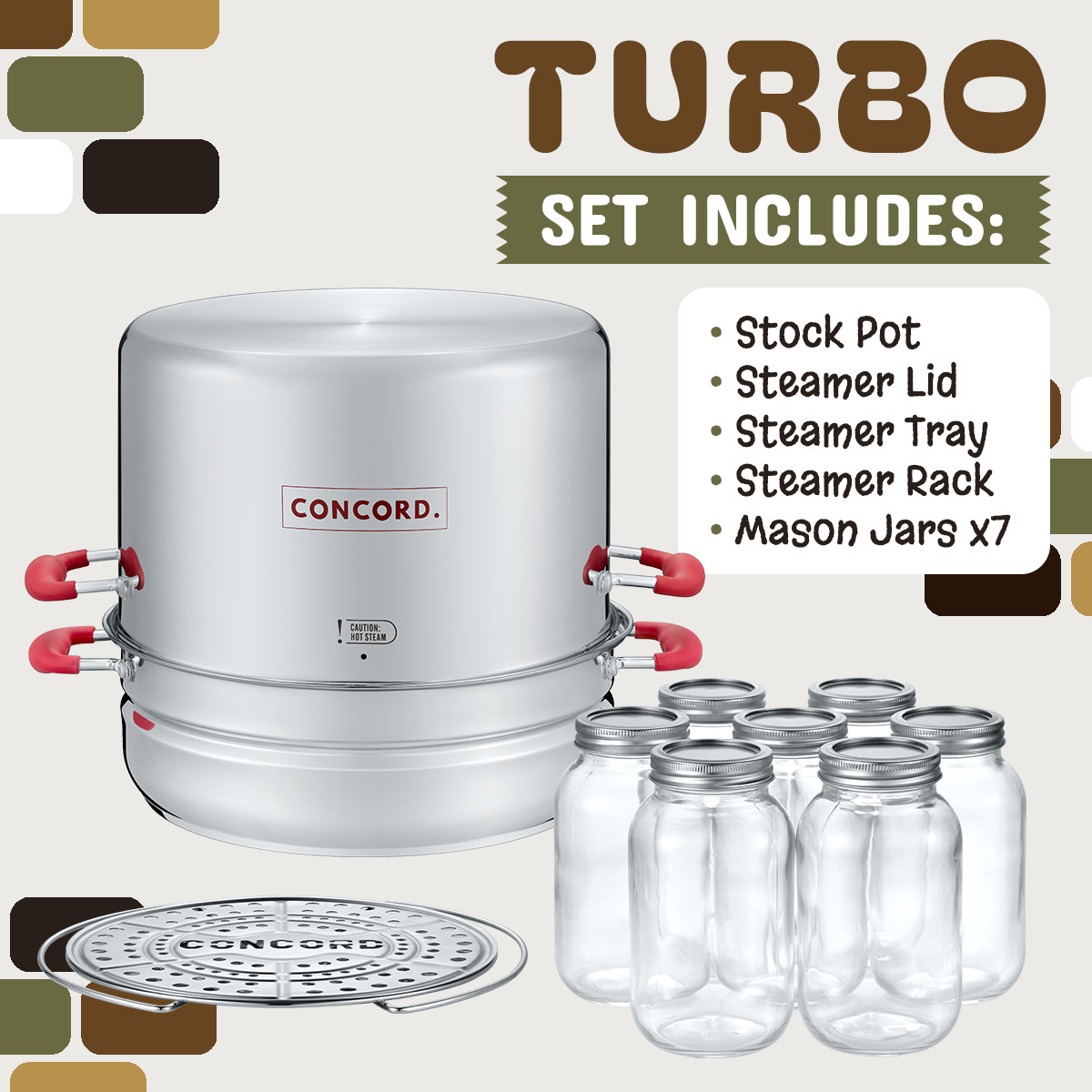 CONCORD Stainless Steel Turbo Steam Canner Canning Steamer Pot Set