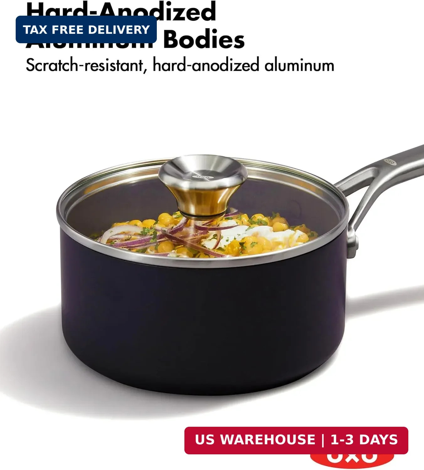 OXO Professional 1.7QT and 2.3QT Saucepan Pot Set with Lids Hard Anodized Cerami