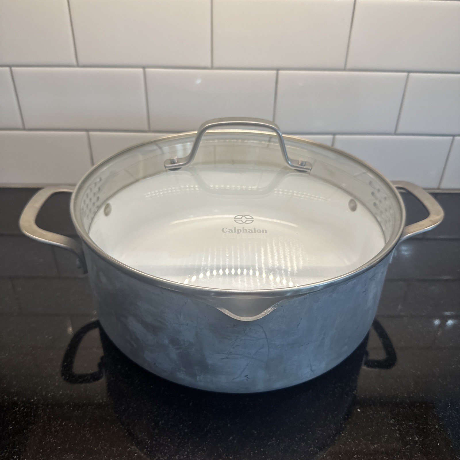 Calphalon Classic Anodized 5 Qt Stock Pot & Glass Lid 8785 Ceramic Non Stick USA