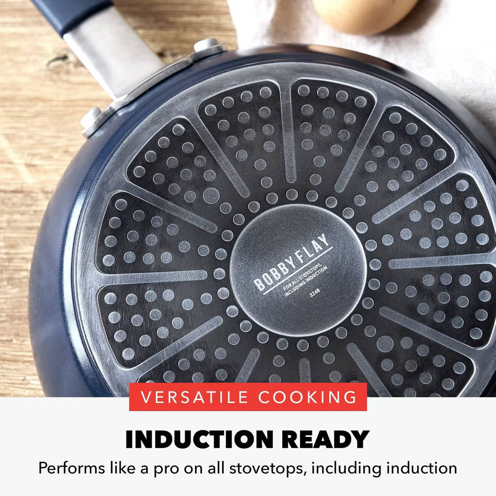 Bobby Flay 4.5qt Ceramic Nonstick Aluminum Saute Pan with Lid Oxford Blue: