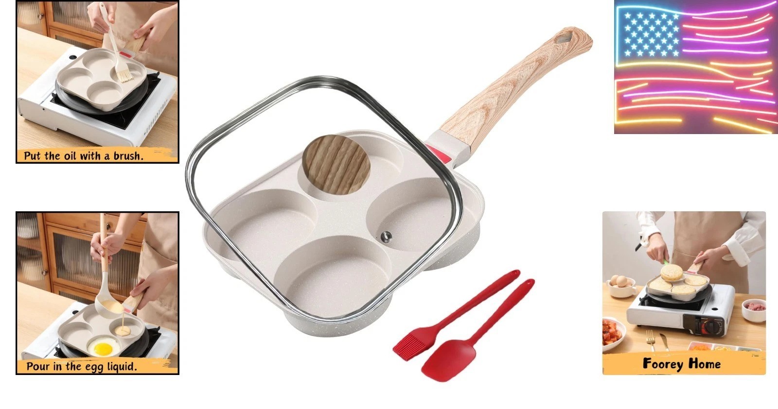 Egg Pan 4 Cup Nonstick Frying Omelette Pan with Lid for Breakfast Skillet for…