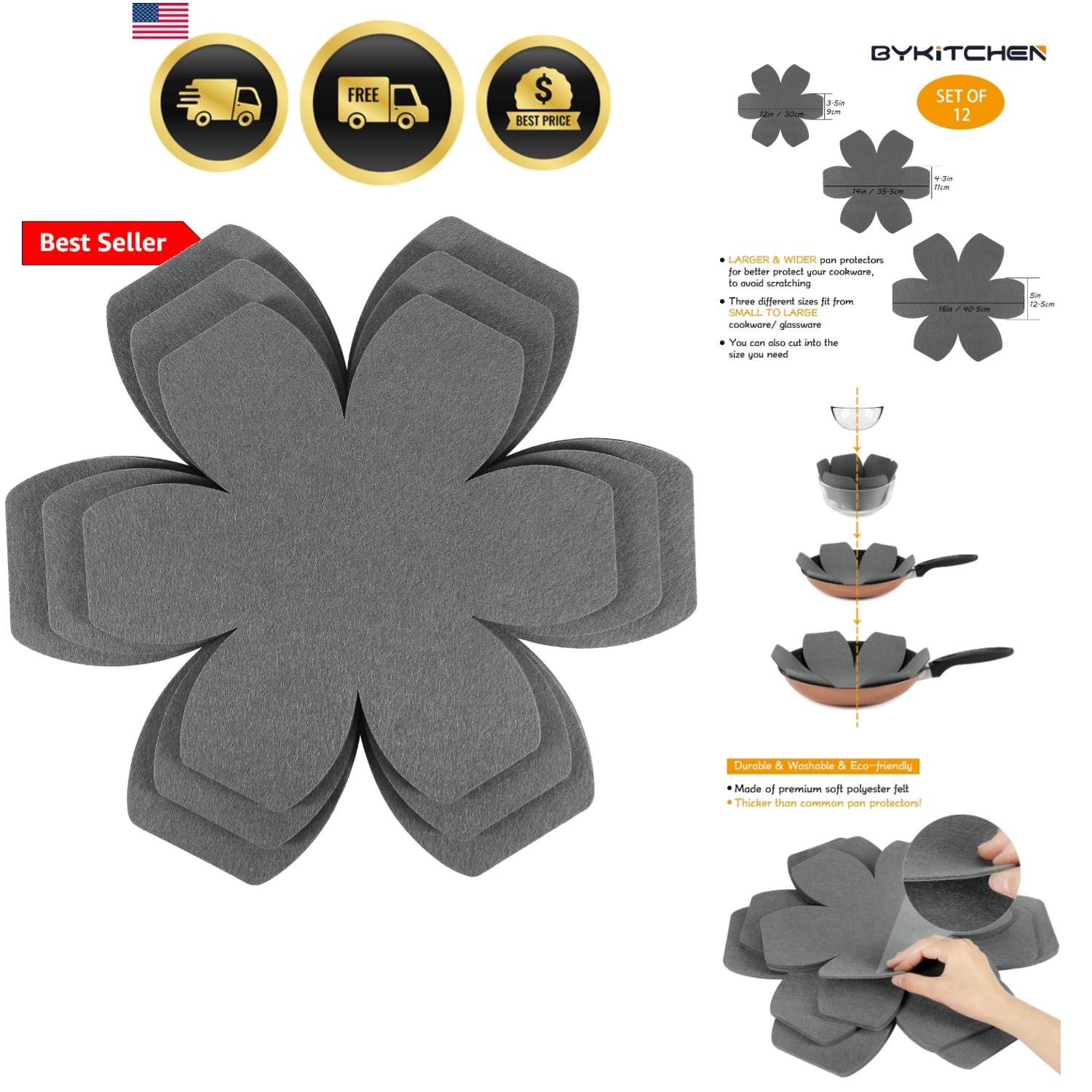Larger & Thicker Pan Pot Protectors, Set of 12 and 3 Different Sizes, Felt Pa…
