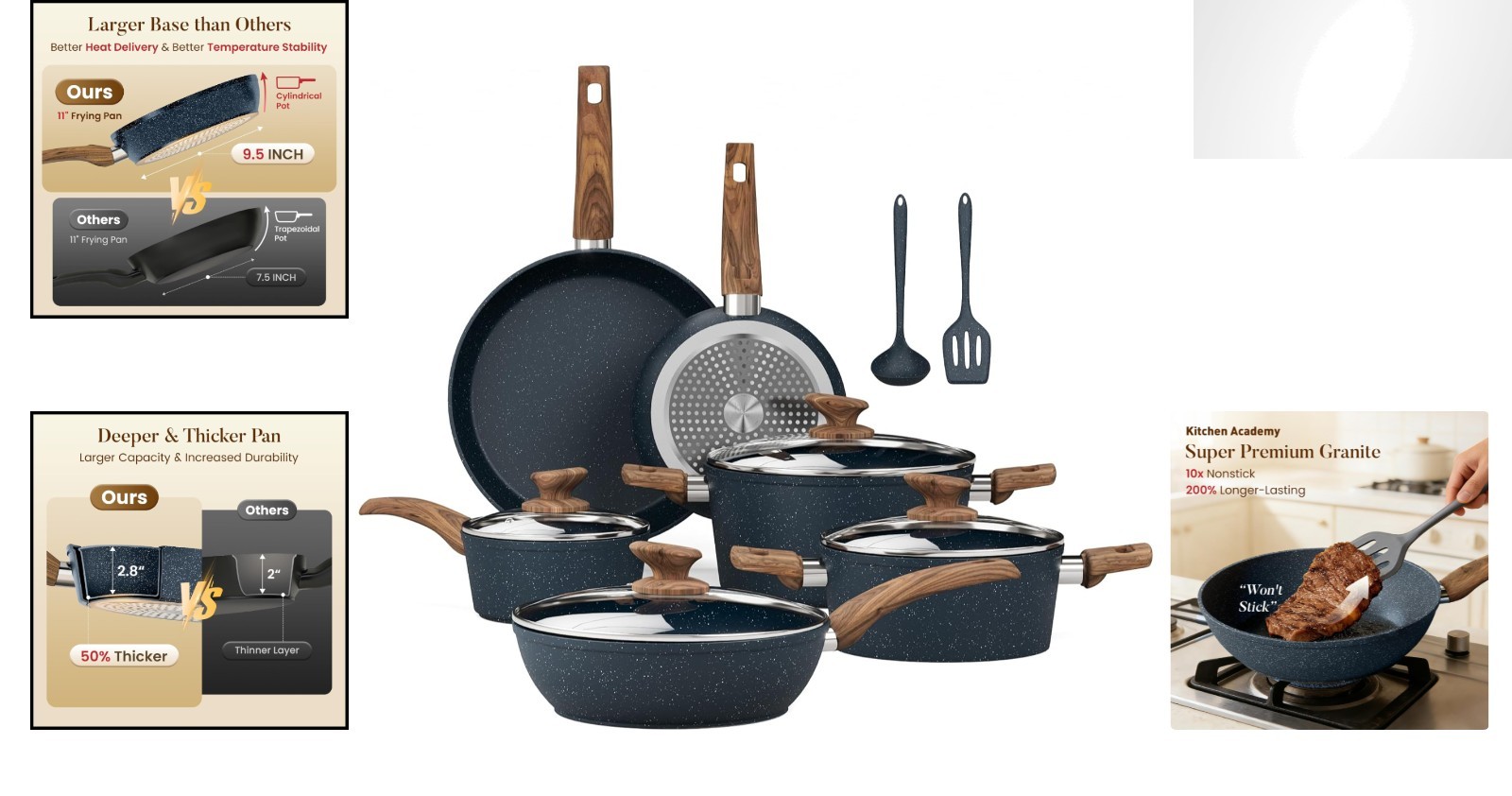 Ultra-Durable Nonstick Blue Granite Cookware Set – 12 Pieces for Healthy Cooking