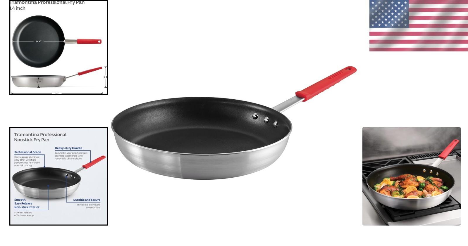 Ultimate Professional Nonstick Skillet – 14-Inch, Red Handle, Oven Safe at 400°F