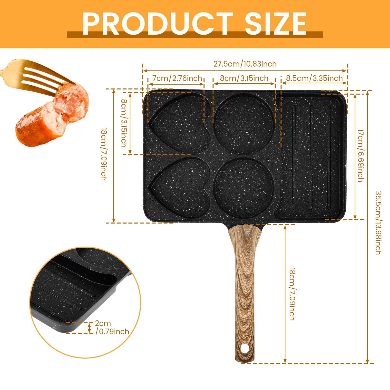 5 In 1 Divided Nonstick Grill Pan Omelette Egg Frying Skillet Induction Black