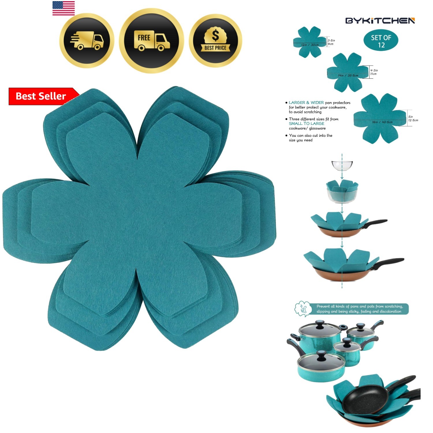 Pot and Pan Protectors, Set of 12 and 3 Different Sizes, Larger & Thicker Fel…