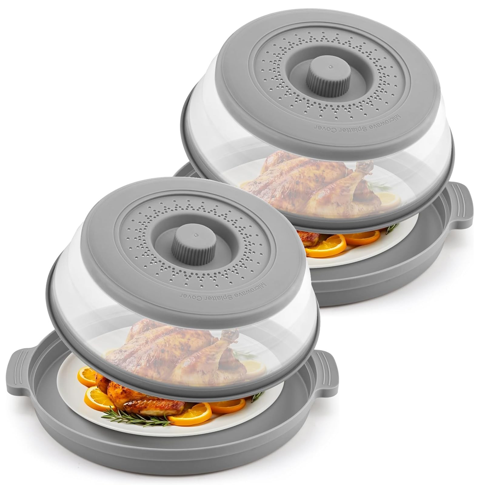2 Pack Microwave Splatter Cover for Food with Anti-scald Base Plate,Large Pla…