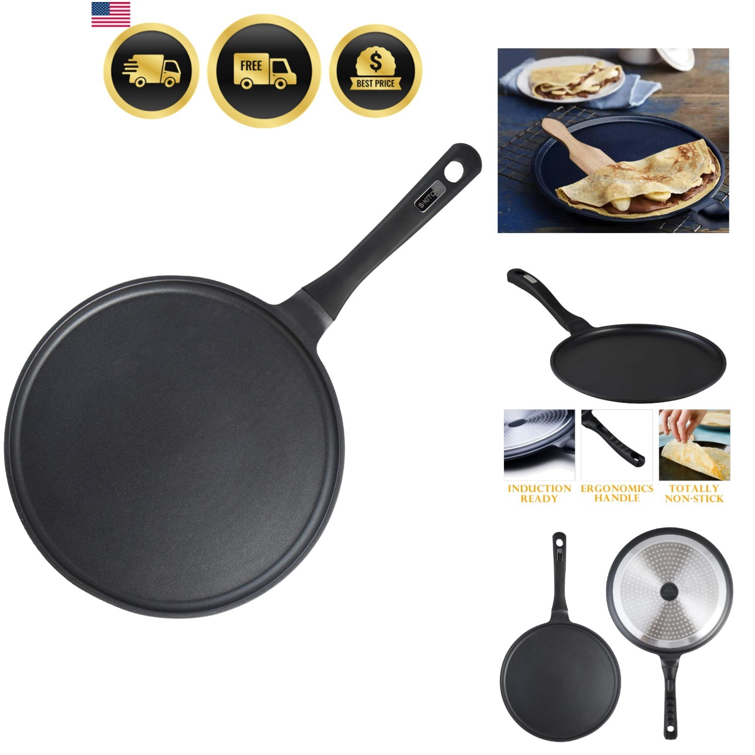 Crepe Pan Nonstick Dosa Pan for Roti Indian, Non-Stick Pancake Griddle Compat…