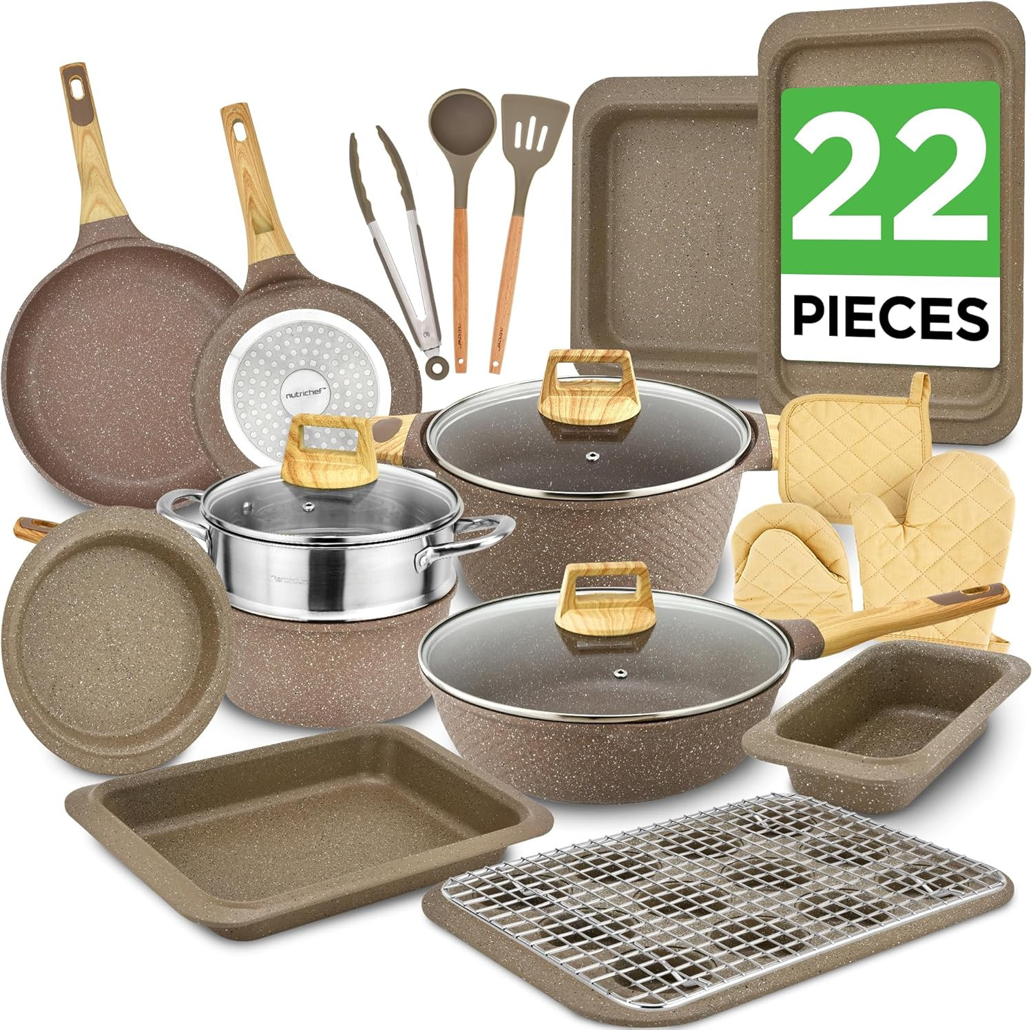 22-Piece Marble Non-Stick Cookware and Bakeware Set – Professional Home Kitchen