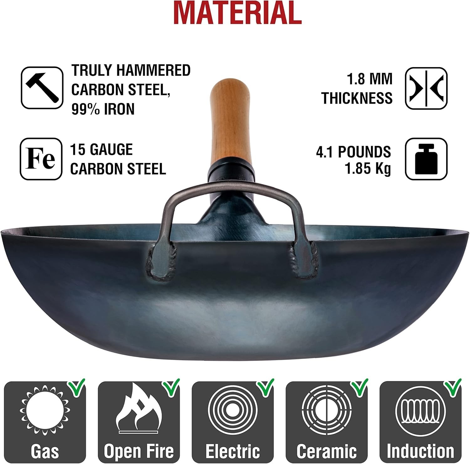Traditional 13.5” Blue Carbon Steel Wok – Perfect for Indoor & Outdoor Cooking