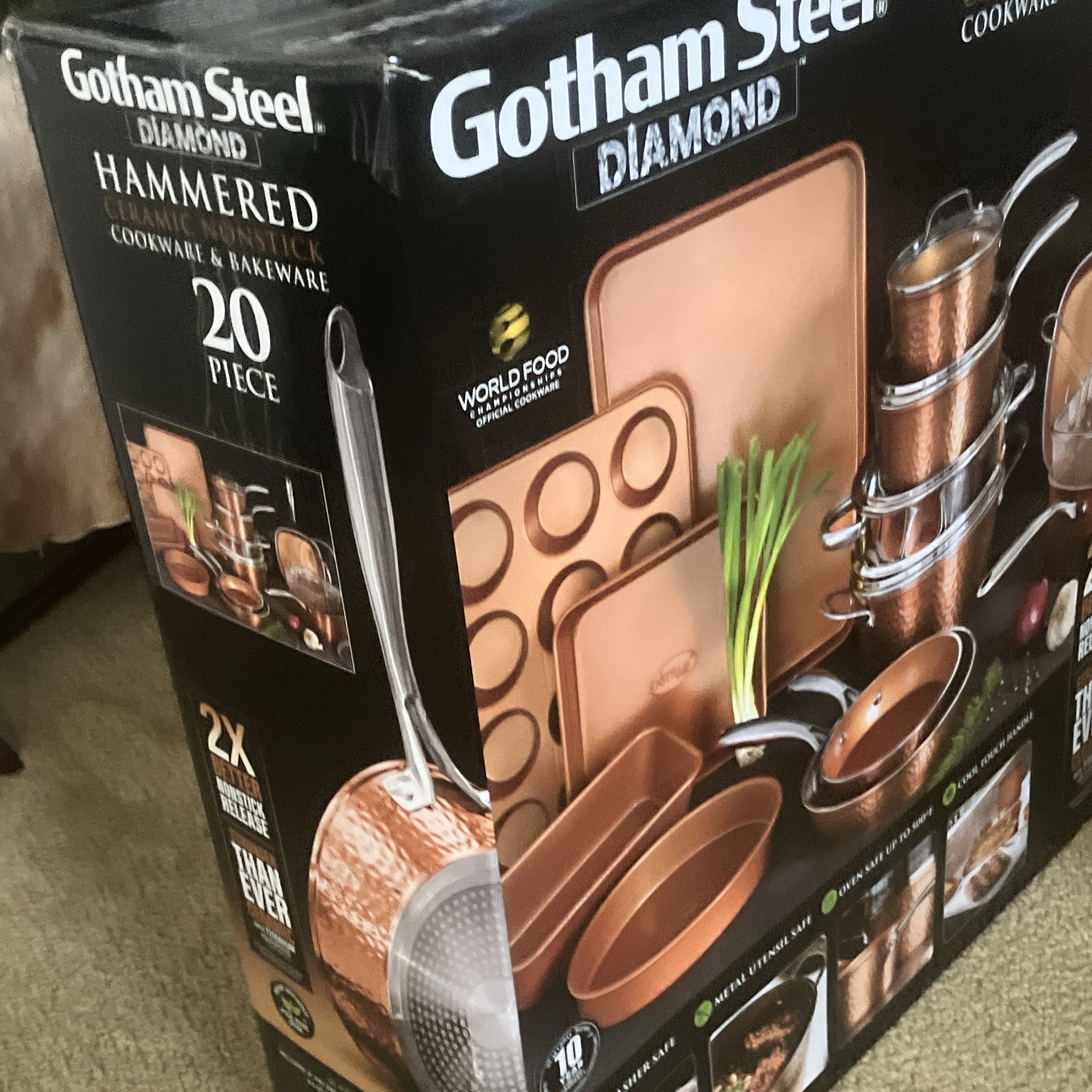 Gotham Steel Hammered Ceramic Nonstick 20pc Cookware Set Copper 500°F