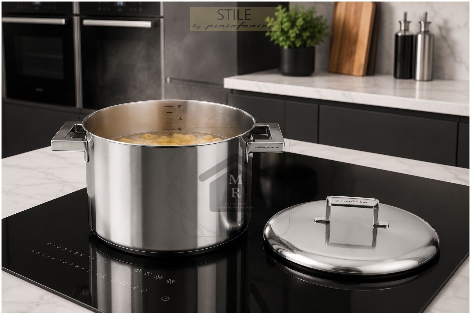 High Pot with Lid Stainless Steel ICE Finish Pininfarina Mepra Style