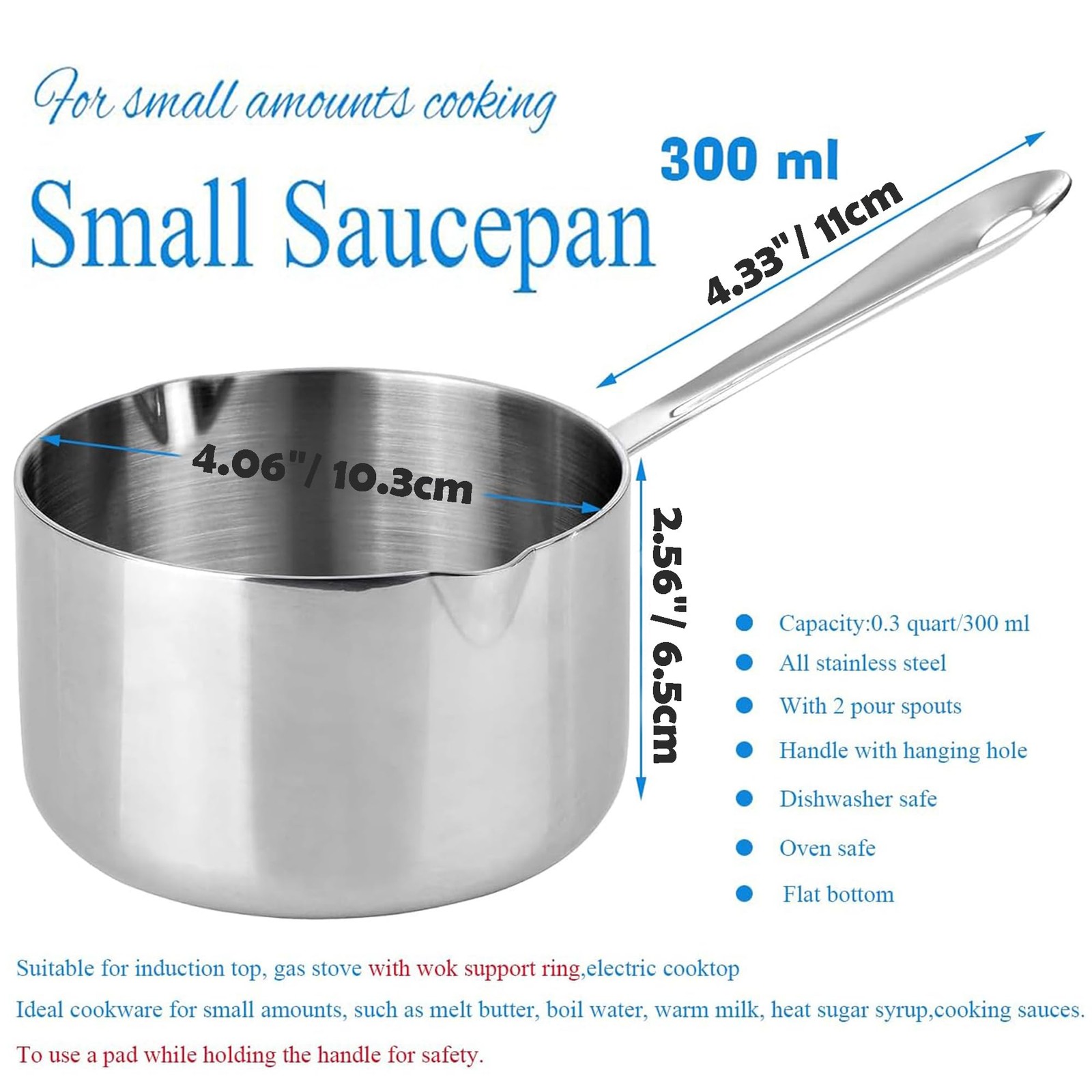 10 Oz Kitchen Induction Stainless Steel Milk Pot Saucepan Chocolate Sauce