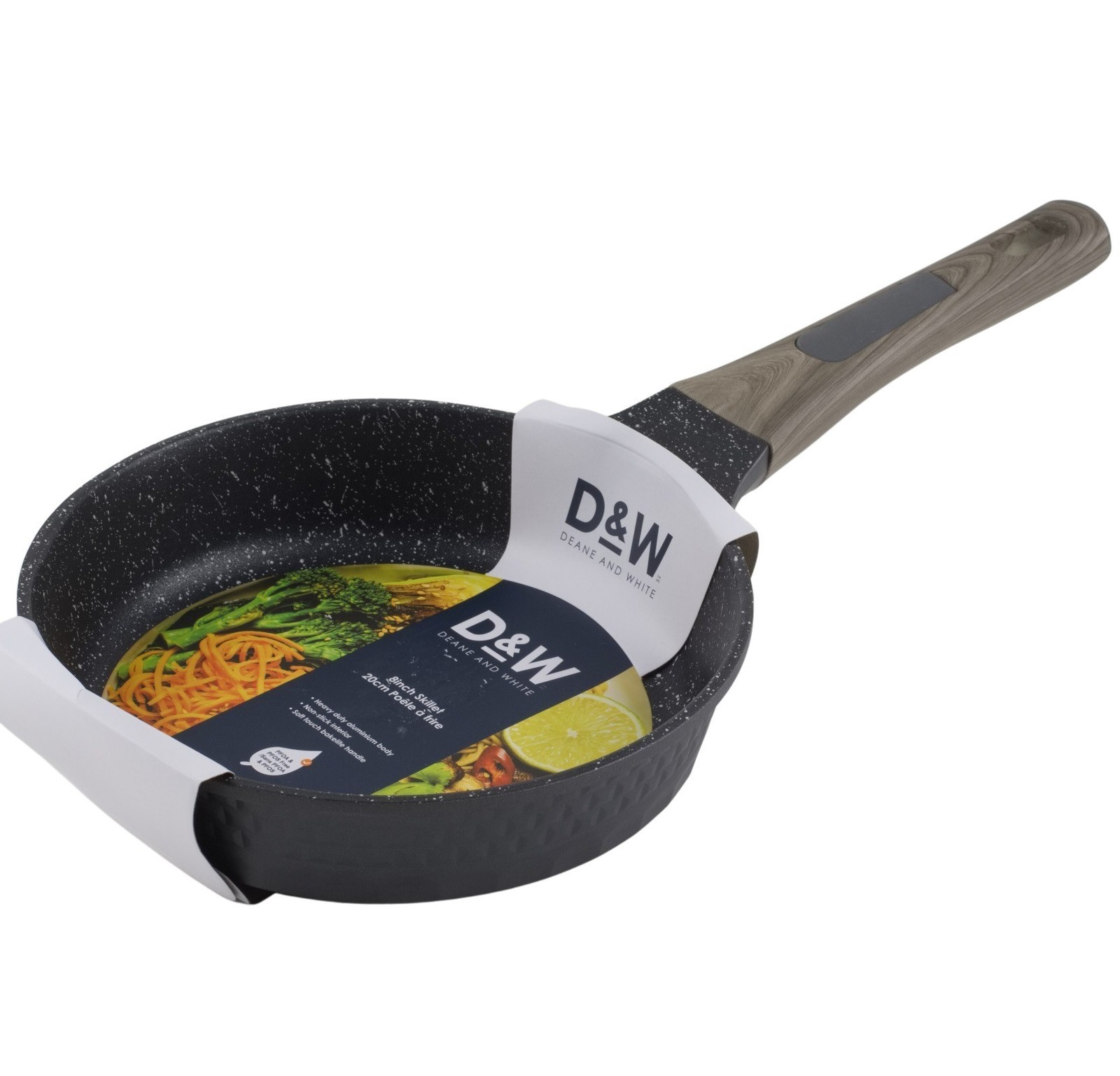 Deane and White 8″ Skillet Non Stick Frying Pan Black with Brown Handle