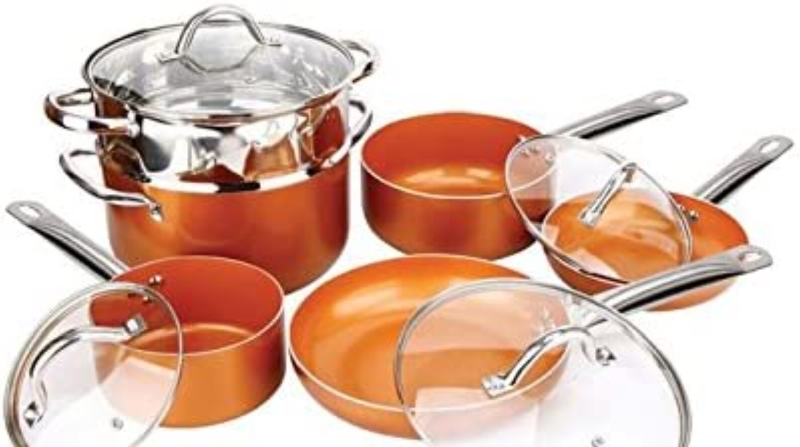 Copper Pan 10pc Used Induction Cookware Set Non-Stick, 21.5 x 11.5 x 11 inches