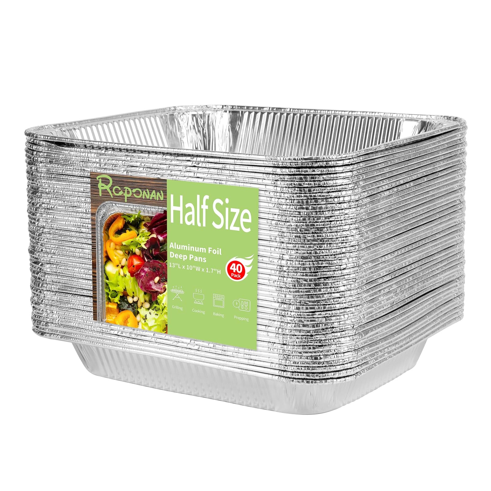 Roponan 9X13 Aluminum Foil Pans 40-Pack Half Size Disposable Aluminum Foil