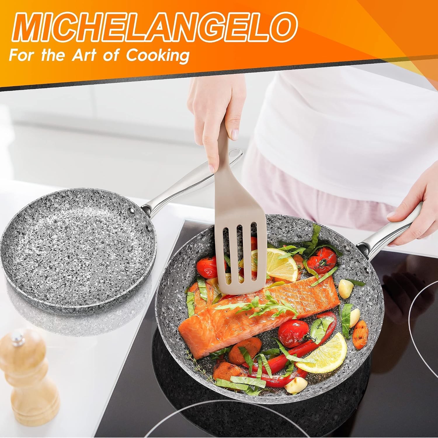 Frying Pans Set with 100% APEO & PFOA-Stone Non Stick Coating, Granite Skillet