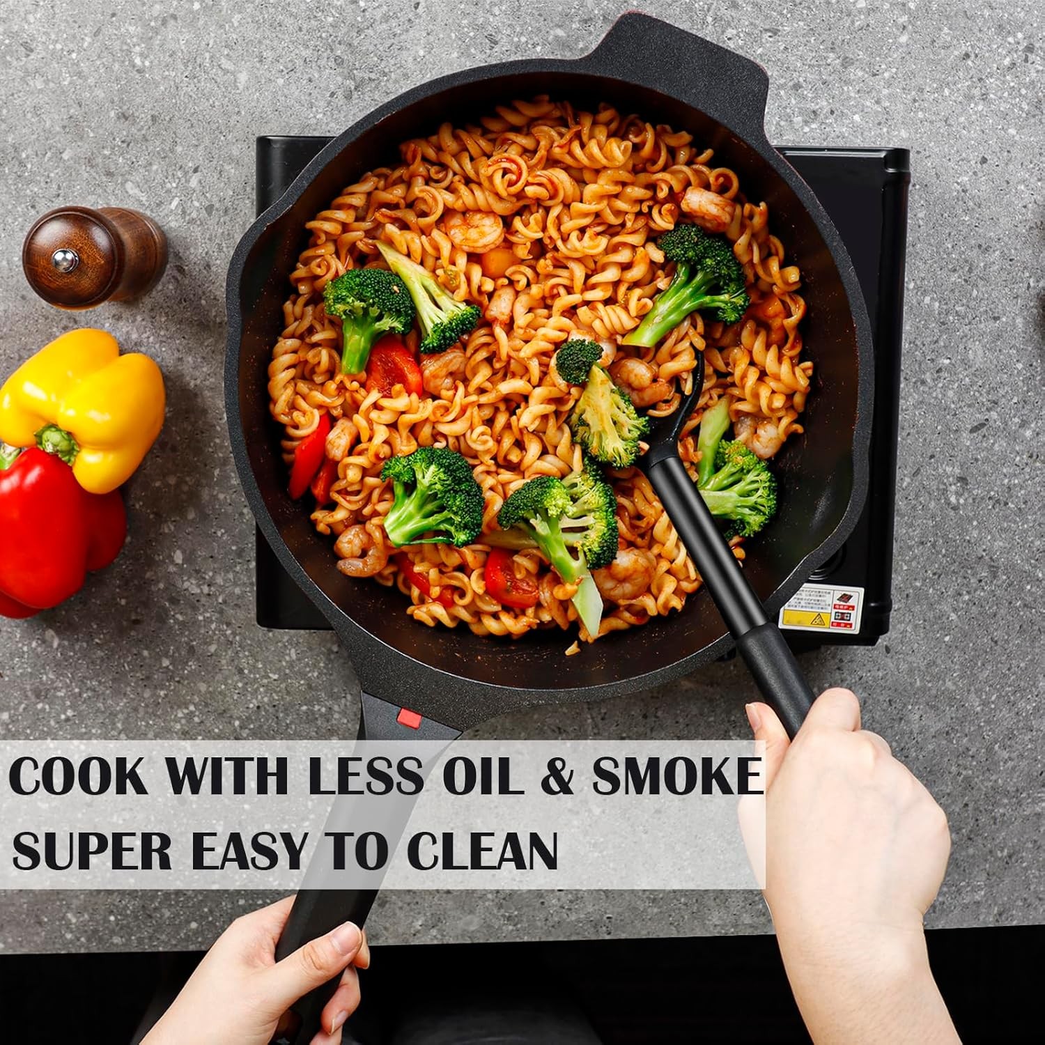 Nonstick Deep Frying Pan Skillet with Lid, 12 inch/ 5.5 QT Saute Pan with