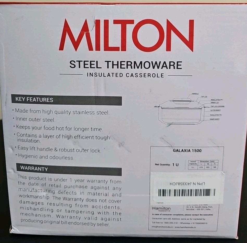 Milton Galaxia 1500 Insulated Stainless Steel Silver Casserole 2000 ML – Pack 1