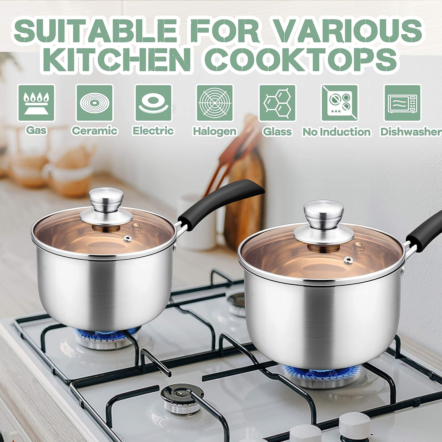 Herogo 1 Quart Saucepan with Lid, 18/10 Stainless Steel Small Sauce Pan Pot, 1Qt