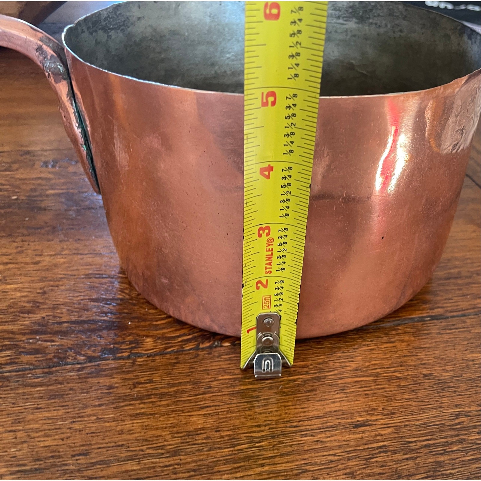 Vintage Large French Copper Saucepan with Copper Handle, Hammered Texture