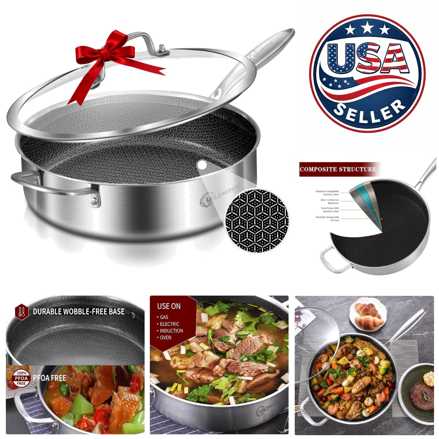 12 Inch Deep Frying Pan 6 QT with Lid – Perfect for Family Meals & Entertaining