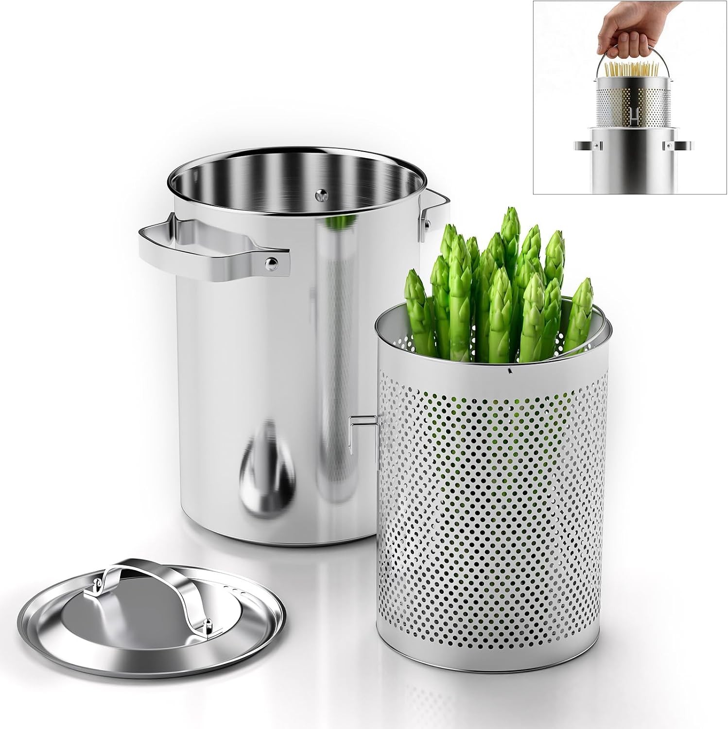 Asparagus Pot, Stainless Steel Asparagus Steamer 4.3L/1.14Gal 3-Ply Base