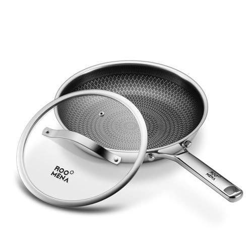 Roomena 12″ Pan Hybrid Ceramic Nonstick Skillet Tri-Ply Stainless w/ Lid, 12 in